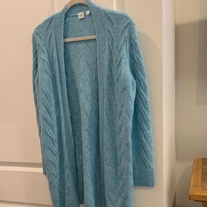 GAP Aqua Blue Open-Front Cable Knit Cardigan